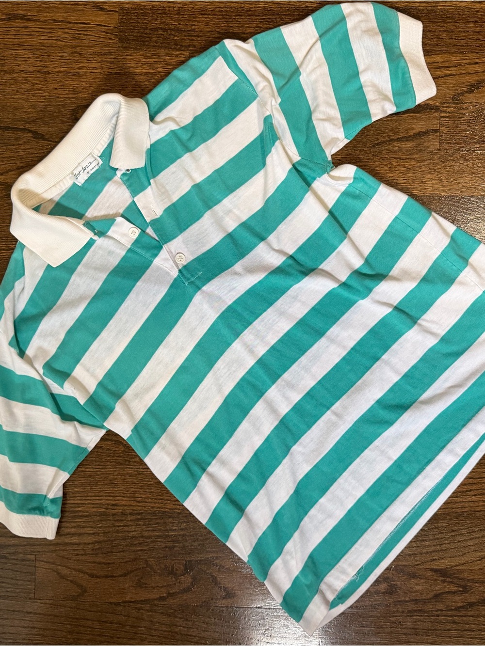 Vintage Striped Teal & White Polo Shirt